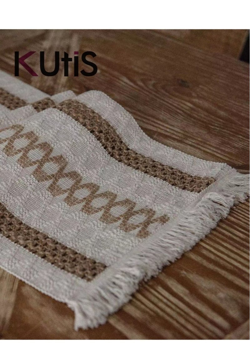 Kutis - Cotton Linen Table Runner Splicing Weave Tassel 180 x 30cm - Image 1