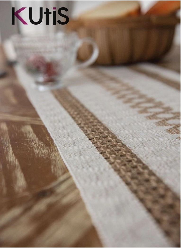 Kutis - Cotton Linen Table Runner Splicing Weave Tassel 180 x 30cm - Image 1