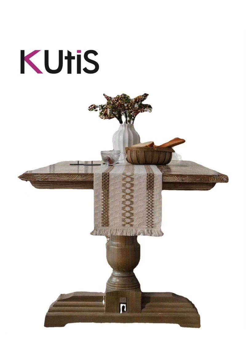Kutis - Cotton Linen Table Runner Splicing Weave Tassel 180 x 30cm - Image 1