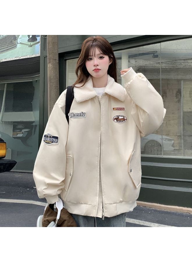 American High Street Lamb Wool Lapel Cotton Jacket For Men And Women Winter Flight Jacket Warm Couple Baseball Jacket Cotton Jacket