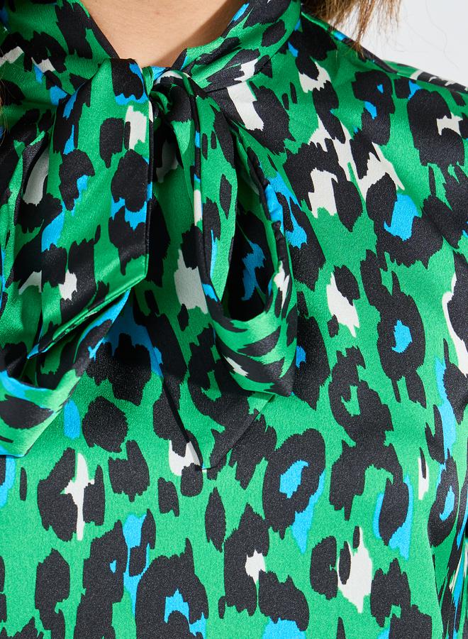 Take Two Leopard Print Tie-Up Neck Blouse by Styli  - Image 4