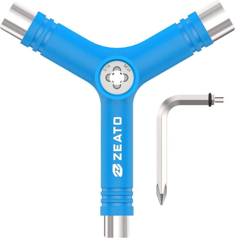Zeato All-in-One Skate Tools Multi-Function Portable Skateboard T Tool Accessory with T-Type Allen Key and L-Type Phillips Head Wrench Screwdriver - Image 1