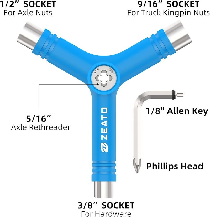 Zeato All-in-One Skate Tools Multi-Function Portable Skateboard T Tool Accessory with T-Type Allen Key and L-Type Phillips Head Wrench Screwdriver - Image 2