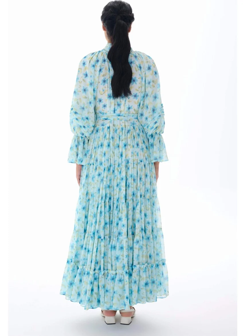 Miha Layered Pleated Long Dress Blue