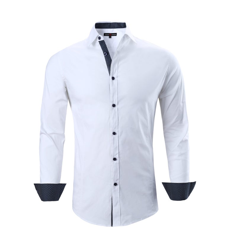 Alex Vando Mens Dress Shirts Regular Fit Long Sleeve Stretch Business Dress Shirts for Men,White,Medium - Image 1