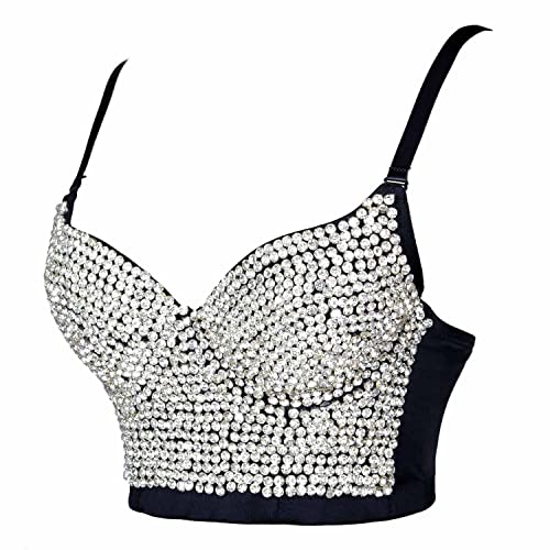 ELLACCI Women's Rhinestone Diamond Push up Bustier Crop Top Sexy Punk Corset Bra Black Large - Image 3