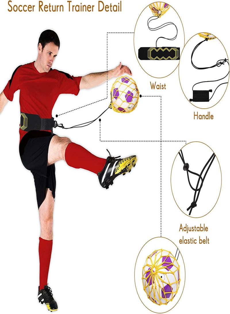 KASTWAVE 2Pcs Soccer Kick Trainer Waist Belt Throw Trainer Handle Solo Soccer Trainer Juggling Net Elastic Soccer Training Equipment for Kids Adults Training Aid Ball Size 3 4 5-Yellow  - Image 3