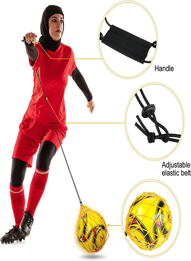 KASTWAVE 2Pcs Soccer Kick Trainer Waist Belt Throw Trainer Handle Solo Soccer Trainer Juggling Net Elastic Soccer Training Equipment for Kids Adults Training Aid Ball Size 3 4 5-Yellow  - Image 4