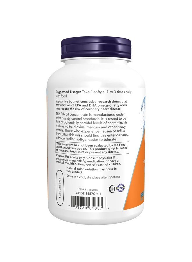 now مكملات، أوميغا-3 180 EPA / 120 DHA، مغلفة بطبقة معوية، دعم القلب والأوعية الدموية*، 180 كبسولة لينة - Image 3