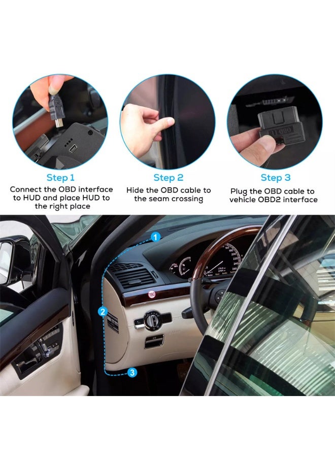 شاشة عرض معلومات السيارة (HUD)، مقياس ذكي OBDⅡ+GPS، عداد سرعة عالي الدقة، أداة تشخيص أعطال السيارة، إزالة رموز أعطال OBD، قيادة آمنة، إنذار تجاوز السرعة، لجميع المركبات (أسود) - Image 4