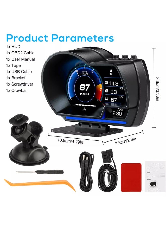 شاشة عرض معلومات السيارة (HUD)، مقياس ذكي OBDⅡ+GPS، عداد سرعة عالي الدقة، أداة تشخيص أعطال السيارة، إزالة رموز أعطال OBD، قيادة آمنة، إنذار تجاوز السرعة، لجميع المركبات (أسود) - Image 5