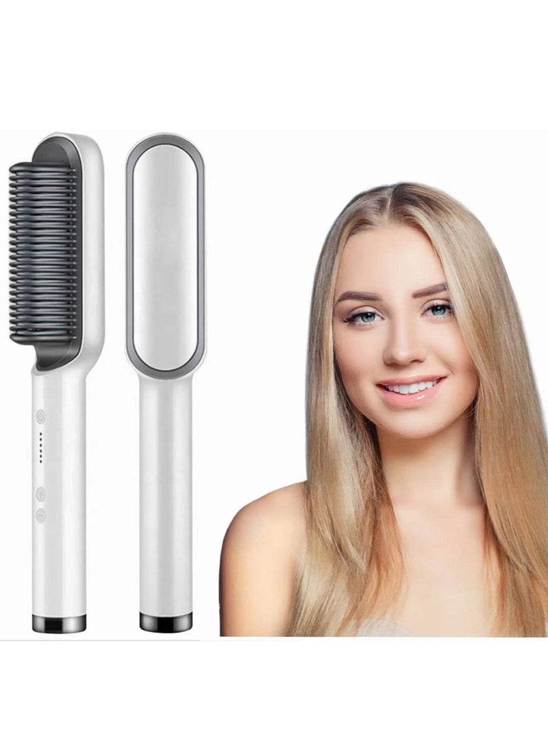ELTRAZONE Hair straightener brush Electric Hot Comb Multifunctional Straight Hair Straightener Comb Negative Ion Anti-Scalding Styling Tool Straightening Brush (White) - Image 1