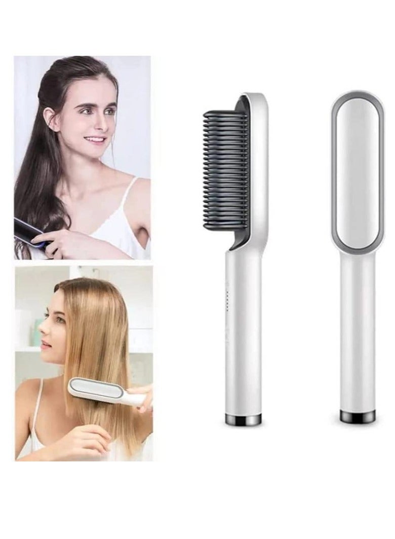 ELTRAZONE Hair straightener brush Electric Hot Comb Multifunctional Straight Hair Straightener Comb Negative Ion Anti-Scalding Styling Tool Straightening Brush (White) - Image 3