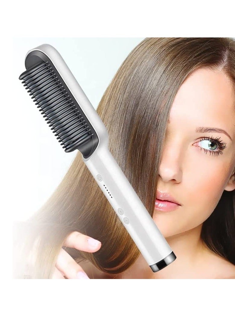 ELTRAZONE Hair straightener brush Electric Hot Comb Multifunctional Straight Hair Straightener Comb Negative Ion Anti-Scalding Styling Tool Straightening Brush (White) - Image 2