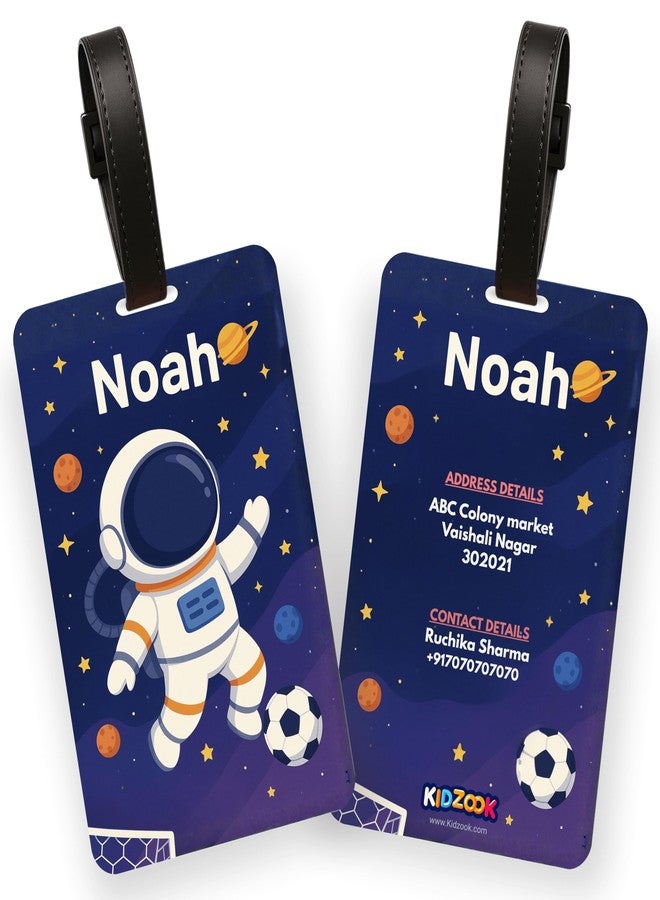 Kidzook Personalized Name Bag Tag | Custom Luggage Tag for Kids & Adults - PVC Luggage Tag for Travel, School, Office, Camping | Astro Theme Design with Silicone Strap (Pack of 1) - Image 1