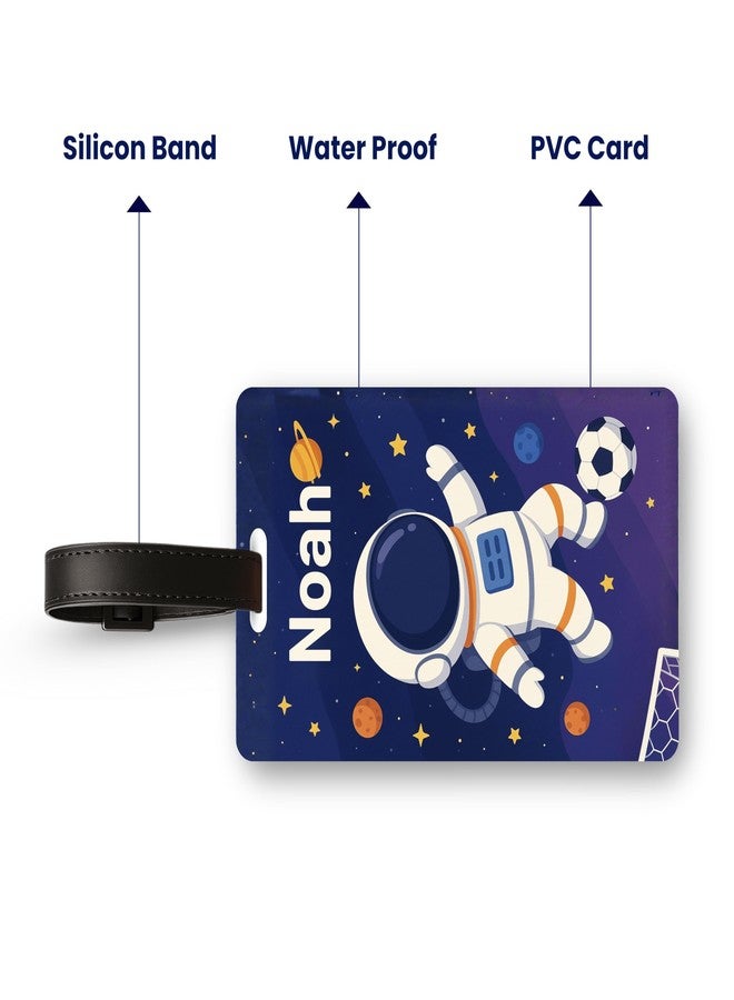 Kidzook Personalized Name Bag Tag | Custom Luggage Tag for Kids & Adults - PVC Luggage Tag for Travel, School, Office, Camping | Astro Theme Design with Silicone Strap (Pack of 1) - Image 3