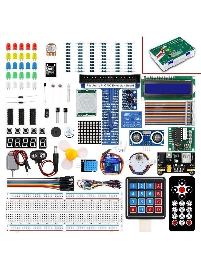 زيفت مجموعة ZIVTH Arduino للمبتدئين، مجموعة تعليمية في مجال الإلكترونيات والعلوم والتكنولوجيا والهندسة والرياضيات، مزودة بشاشة LCD، ومستشعرات، ومحركات، ولوحة تجارب، وأسلاك توصيل، وجهاز تحكم عن بعد، متوافقة مع مشاريع Arduino وRaspberry Pi - Image 1