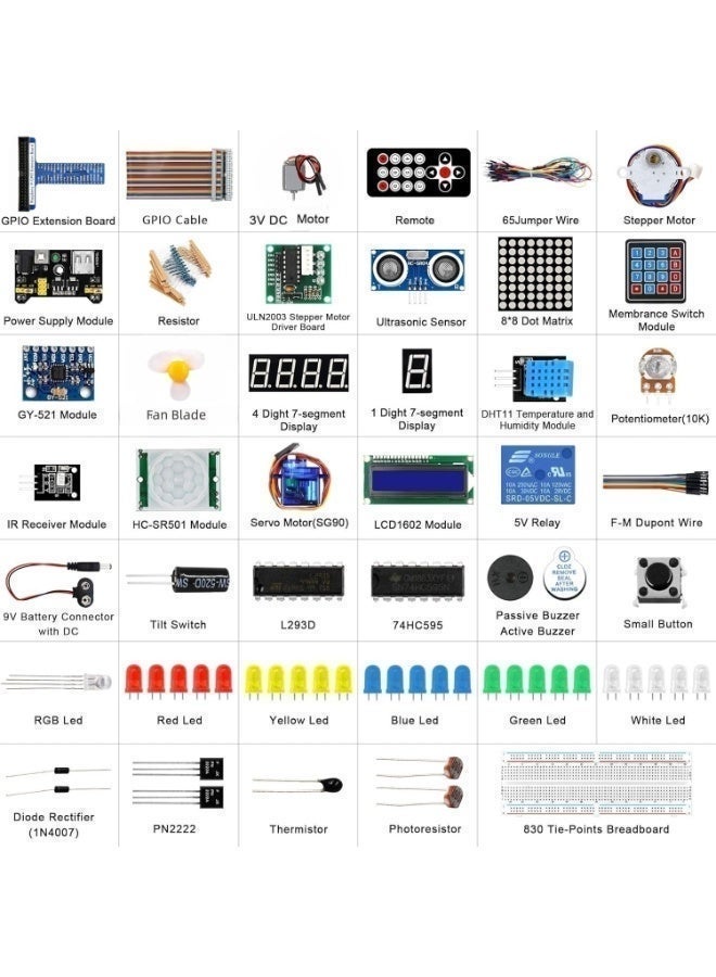 زيفت مجموعة ZIVTH Arduino للمبتدئين، مجموعة تعليمية في مجال الإلكترونيات والعلوم والتكنولوجيا والهندسة والرياضيات، مزودة بشاشة LCD، ومستشعرات، ومحركات، ولوحة تجارب، وأسلاك توصيل، وجهاز تحكم عن بعد، متوافقة مع مشاريع Arduino وRaspberry Pi - Image 2