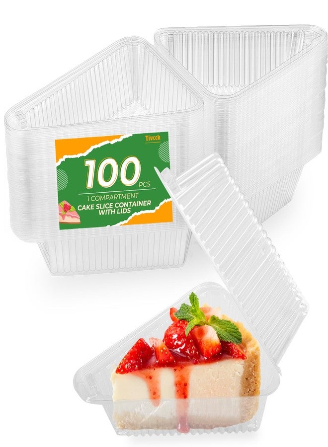 Tivcck 100 Pcs Cake Slice Plastic Container, Clear Individual Pie Slice Containers, 4 Inch Hinged Lid Cheesecake Containers for Take Out Packaging,Home,Bakery, Cafe, Flan, Desserts - Image 1