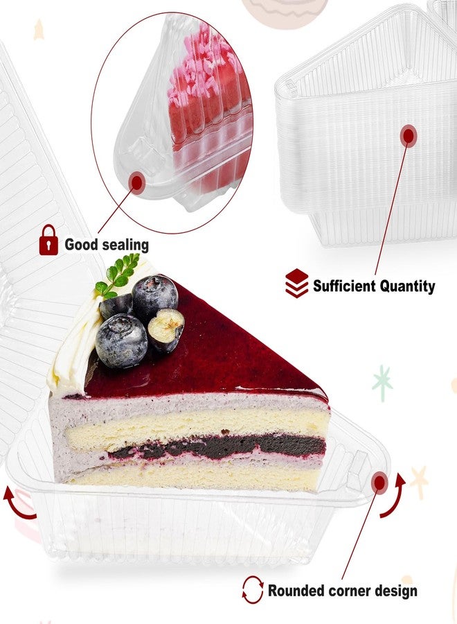Tivcck 100 Pcs Cake Slice Plastic Container, Clear Individual Pie Slice Containers, 4 Inch Hinged Lid Cheesecake Containers for Take Out Packaging,Home,Bakery, Cafe, Flan, Desserts - Image 4