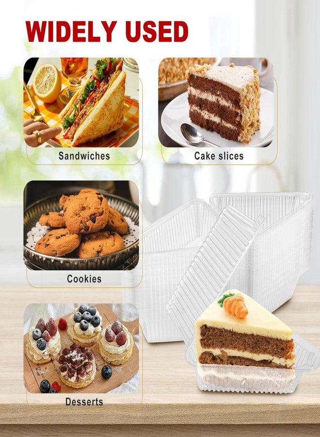 Tivcck 100 Pcs Cake Slice Plastic Container, Clear Individual Pie Slice Containers, 4 Inch Hinged Lid Cheesecake Containers for Take Out Packaging,Home,Bakery, Cafe, Flan, Desserts - Image 3
