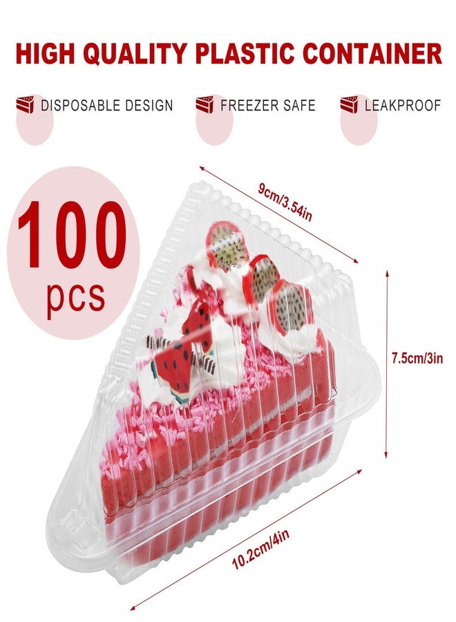 Tivcck 100 Pcs Cake Slice Plastic Container, Clear Individual Pie Slice Containers, 4 Inch Hinged Lid Cheesecake Containers for Take Out Packaging,Home,Bakery, Cafe, Flan, Desserts - Image 2