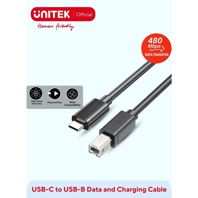 USB C to B Cable, USB C Printer Cable Type C Male to USB B Male Lead Compatible With iPhone 16/15, Samsung S24 Series, MacBook, Dell, HP Spectre X2, Google Chromebook Pixel, Microsoft Surface Pro, MIDI Keyboard, DAC Decoder- Black - Image 1