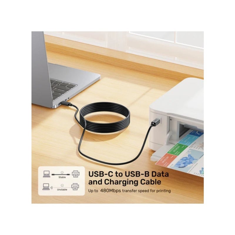 USB C to B Cable, USB C Printer Cable Type C Male to USB B Male Lead Compatible With iPhone 16/15, Samsung S24 Series, MacBook, Dell, HP Spectre X2, Google Chromebook Pixel, Microsoft Surface Pro, MIDI Keyboard, DAC Decoder- Black - Image 2