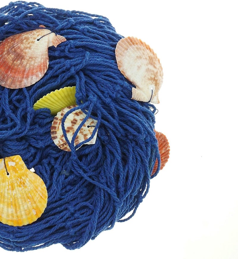 Bilipala Mediterranean Fishing Net Decoration, Fish Netting with Seashell Decor, Nautical Party Decorations, Blue - Image 3