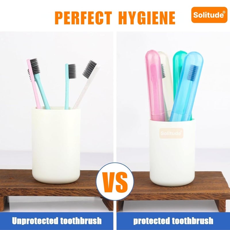 Solitude Pack of 4 Antibacterial Plastic Store Portable Toothbrush Tongue Cleaner Holder Case Traveling, Outdoor, Camping, School Use, Storage & Carry Case Storage Box Cover Organizer (Multicolor) - Image 4
