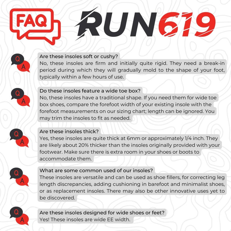 Run 619 Wide Run 619 Zero Drop Shoe Insoles, Traditional Shape, Foot Forming, Wide Width - 6mm Thickness, Firm, Flat Shoe Inserts - Men's 10-11.5, Women's 11-12.5 - Image 5