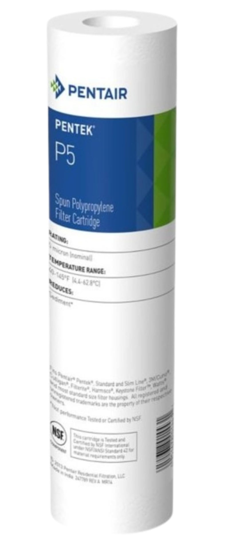 Pentair Pentek P5 Sediment Water Filter 10Inch Under Sink SpunBonded Polypropylene Replacement Cartridge 10 x 25 5 Micron