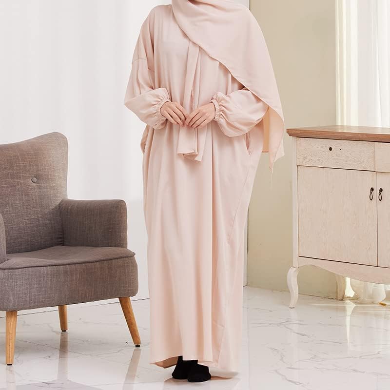 Women's Elegant Breathable Long Sleeve Modest Robe Dress with Hijab - Size 1 Beige - Image 3