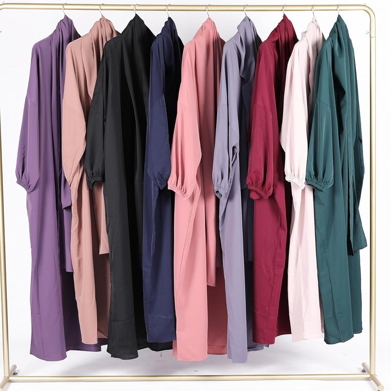 Women's Elegant Breathable Long Sleeve Modest Robe Dress with Hijab - Size 1 Beige - Image 5