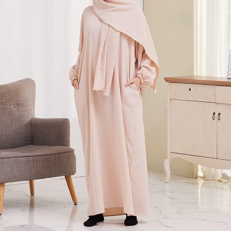 Women's Elegant Breathable Long Sleeve Modest Robe Dress with Hijab - Size 1 Beige - Image 2