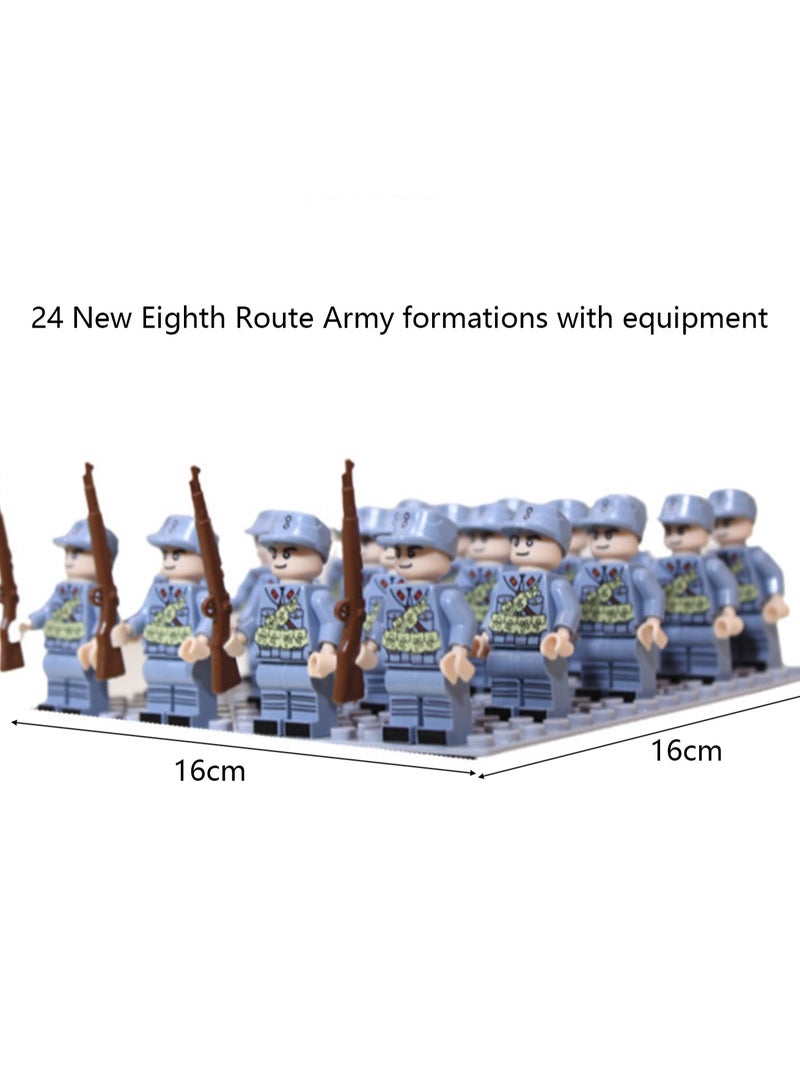Army Block Toy Set 24 Pieces Small Particle Assembly Toys (Blue New Eighth Route Army Array) - Image 2