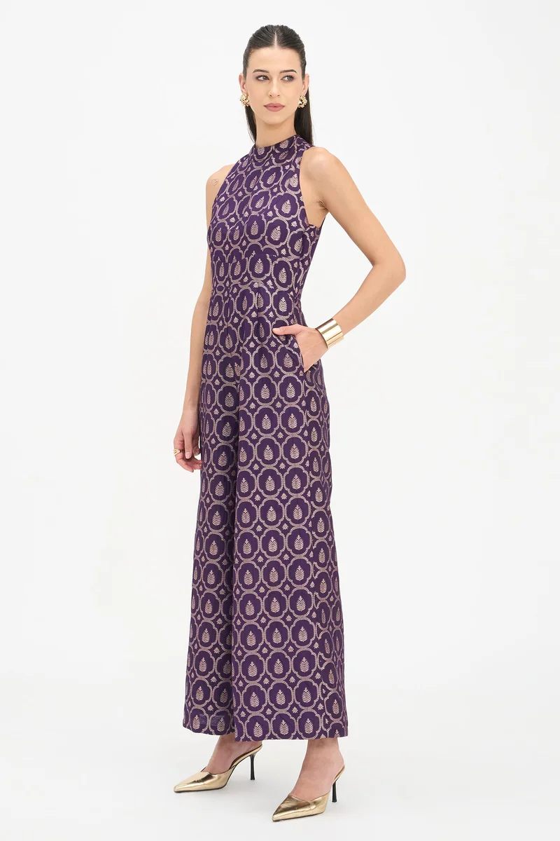 Virgio Ethnic Motifs Viscose High Neck Jumpsuit for Women