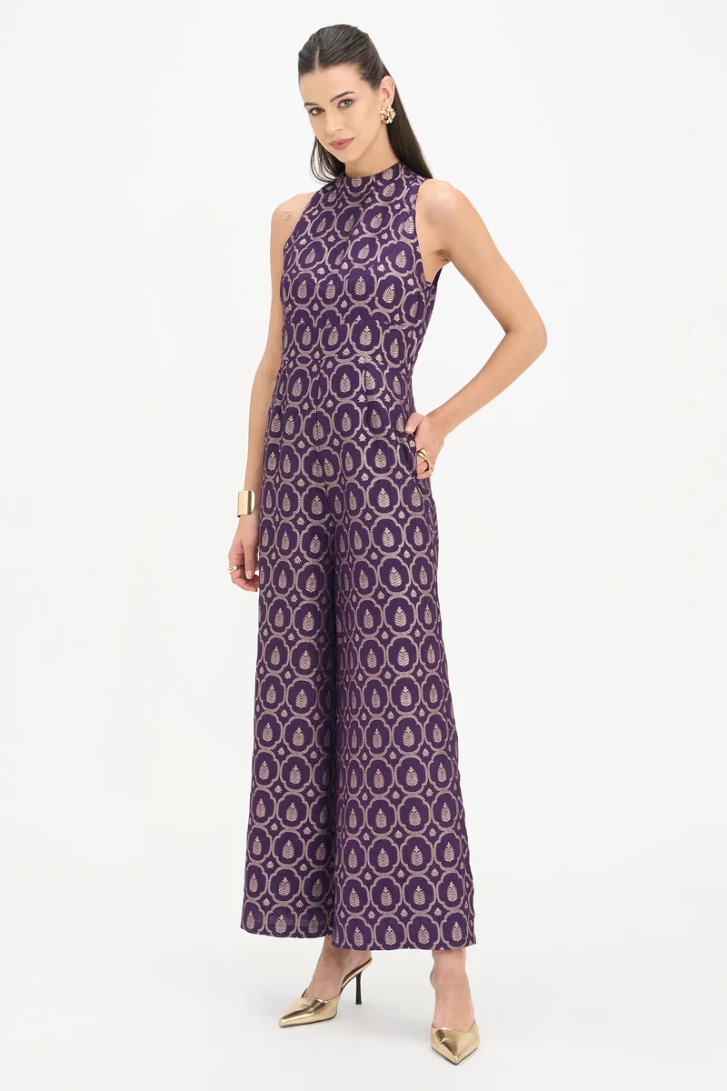 Virgio Ethnic Motifs Viscose High Neck Jumpsuit for Women