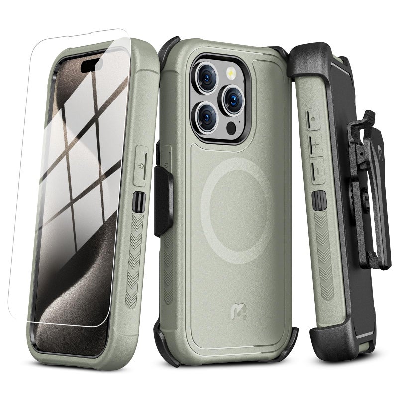 M MYBAT PRO Maverick Series for iPhone 15 Pro Max Case with Belt Clip Holster,[Compatible with Magsafe] w/Screen Protector,Anti-Drop,Shockproof,360Â°Rotatig Kickstand,Heavy Duty Protection - Image 1