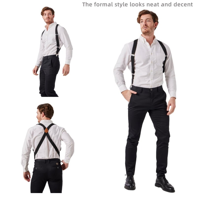 LazarsSpace 2 Clips Men's Suspenders X-Back Clip-On Elastic Braces for Formal and Casual Wear (Black) - Image 3