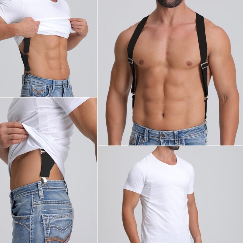 LazarsSpace 2 Clips Men's Suspenders X-Back Clip-On Elastic Braces for Formal and Casual Wear (Black) - Image 2