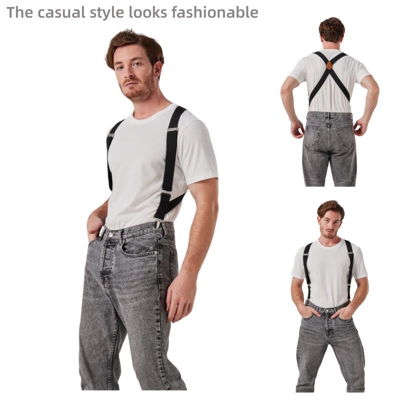 LazarsSpace 2 Clips Men's Suspenders X-Back Clip-On Elastic Braces for Formal and Casual Wear (Black) - Image 4