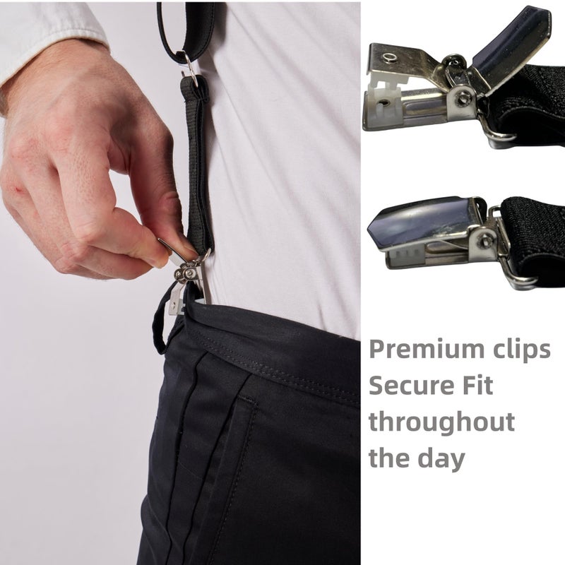 LazarsSpace 2 Clips Men's Suspenders X-Back Clip-On Elastic Braces for Formal and Casual Wear (Black) - Image 5