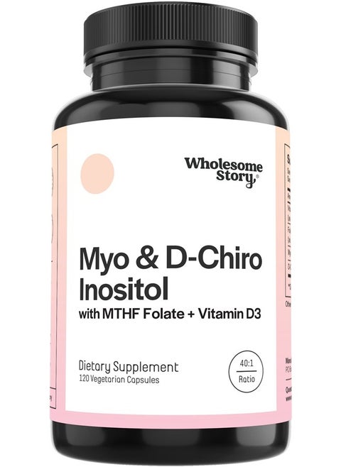 Myo-Inositol & D-Chiro Inositol Capsules with MTHF, Folate, Vitamin D| Support for Ovarian Function, Hormone Balance, & Homocysteine Levels | Fertility Supplements for Women | 40:1 Ratio