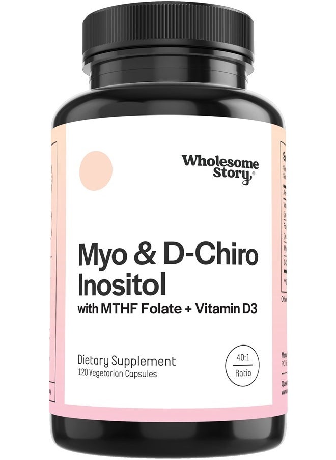 Myo-Inositol & D-Chiro Inositol Capsules with MTHF, Folate, Vitamin D| Support for Ovarian Function, Hormone Balance, & Homocysteine Levels | Fertility Supplements for Women | 40:1 Ratio