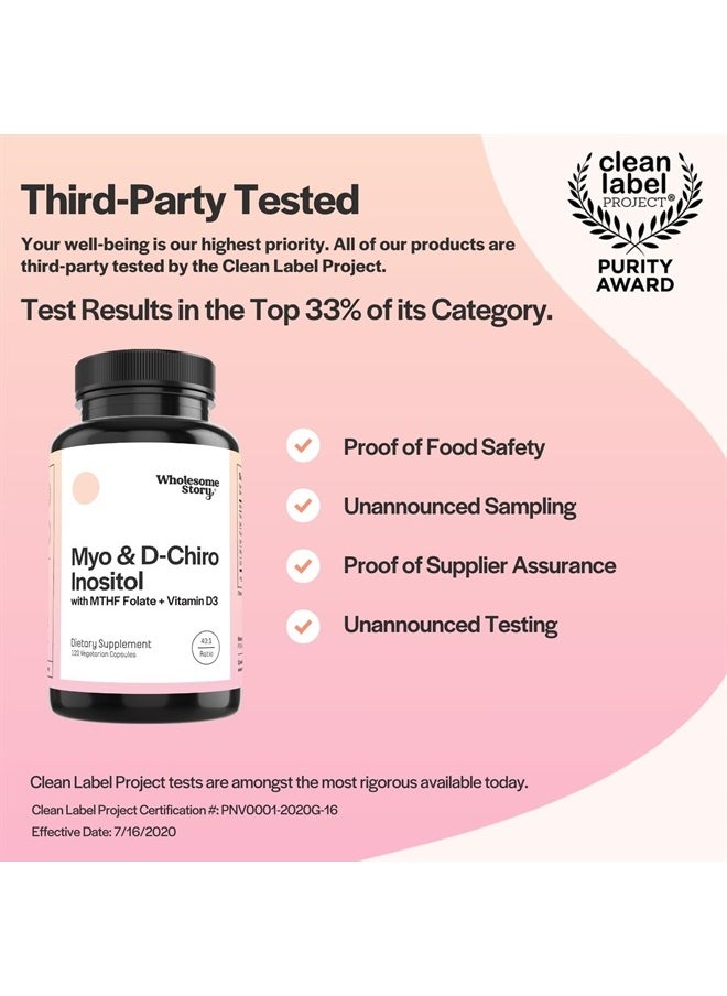 Myo-Inositol & D-Chiro Inositol Capsules with MTHF, Folate, Vitamin D| Support for Ovarian Function, Hormone Balance, & Homocysteine Levels | Fertility Supplements for Women | 40:1 Ratio