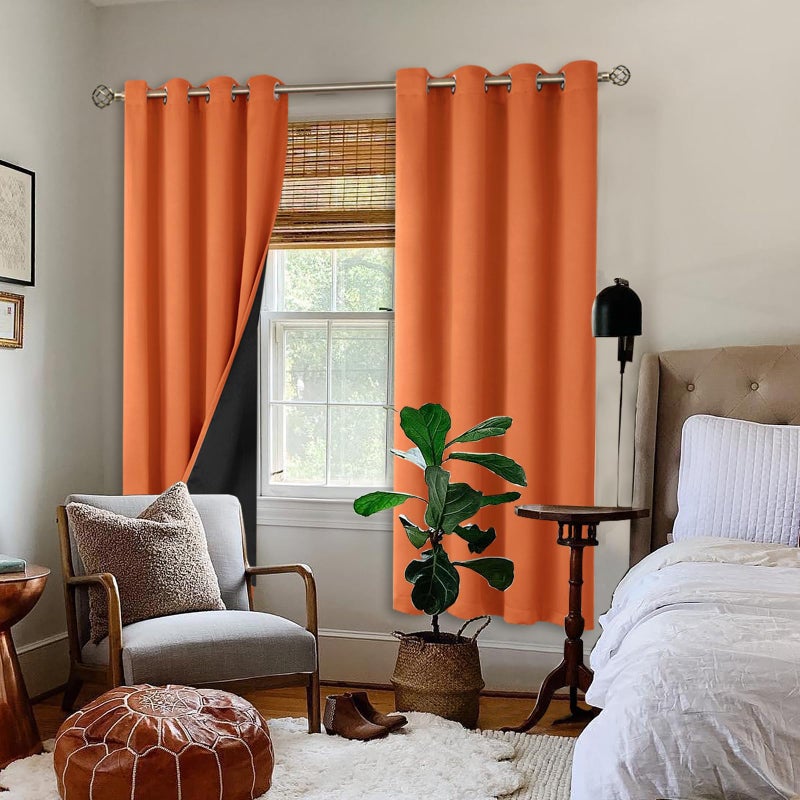BGment Thermal Insulated 100% Blackout Curtains 72 Inch Length 2 Panels  Total Light Blocking Curtains for Bedroom  Grommet Window Drapes with Thick Black Liner  52 Inch Wide Each Panel  Burnt Orange - Image 2