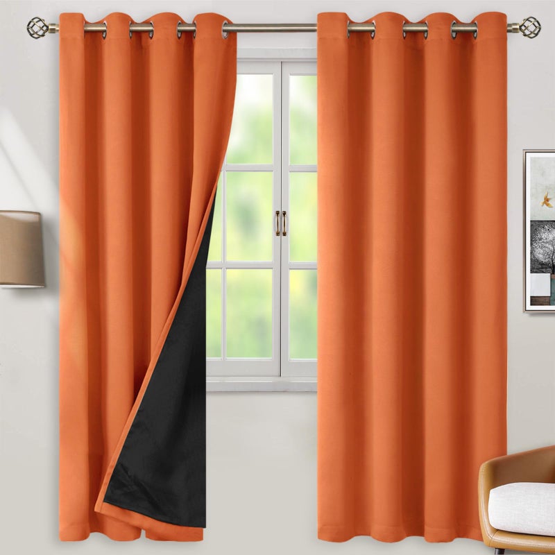 BGment Thermal Insulated 100% Blackout Curtains 72 Inch Length 2 Panels  Total Light Blocking Curtains for Bedroom  Grommet Window Drapes with Thick Black Liner  52 Inch Wide Each Panel  Burnt Orange - Image 1