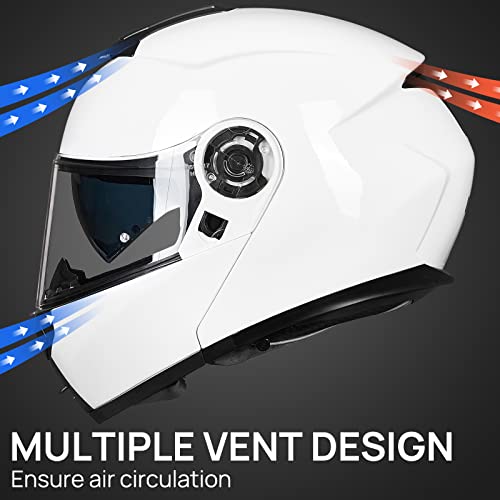 ILM Adult Motorcycle Modular Full Face Helmet Flip up Dual Visor DOT Approved Model 159(White,Medium) - Image 2