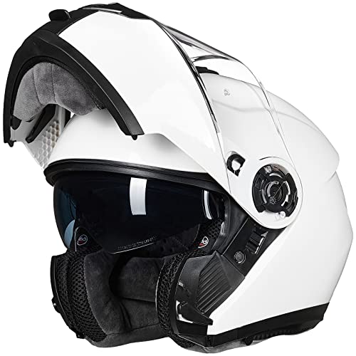 ILM Adult Motorcycle Modular Full Face Helmet Flip up Dual Visor DOT Approved Model 159(White,Medium) - Image 1